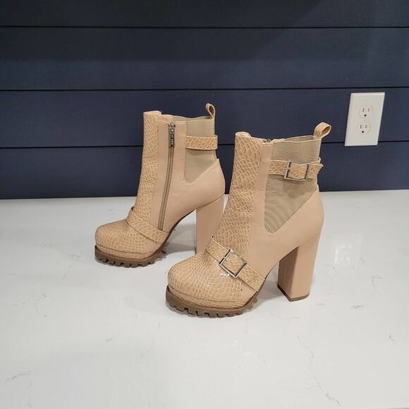 Cape Robbin Garnet Nude Heeled Booties with buckles and Snakeskin look S… - Picture 4 of 14